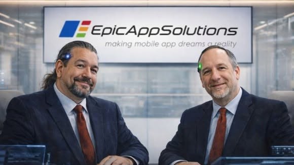 Jade Chancey and Tim Calabro at the Epic App Solutions office
