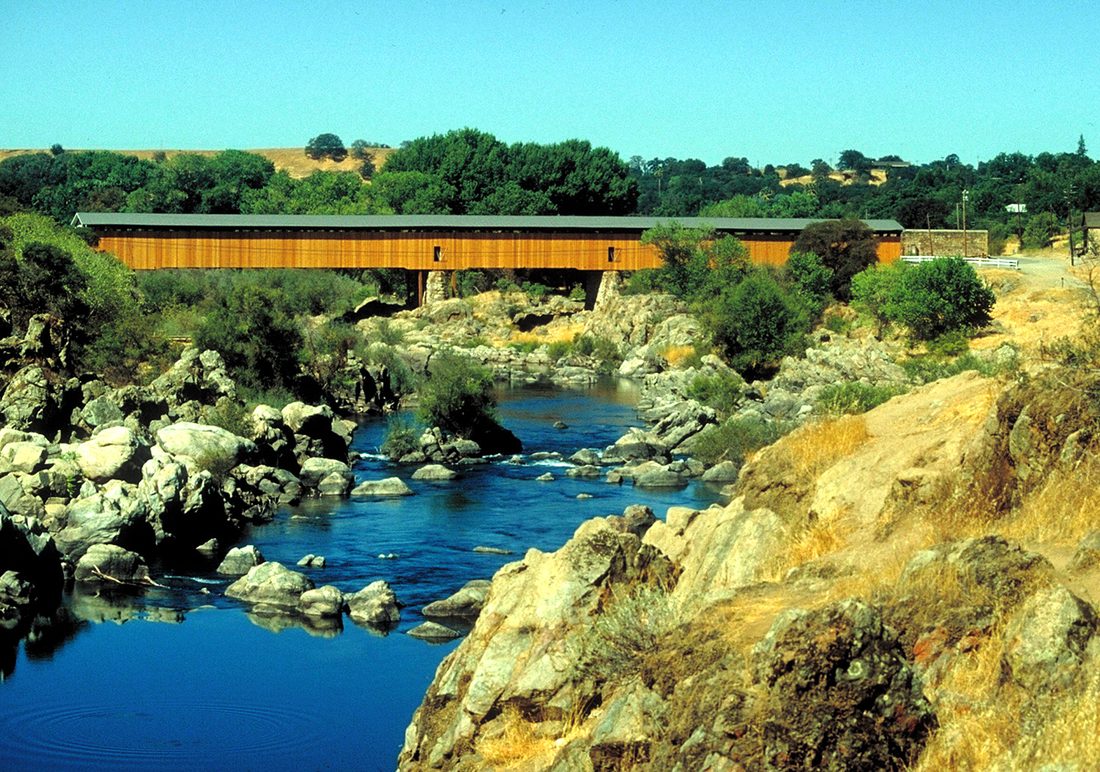 Knights Ferry covered bridge, Oakdale — cover of WELCOME Oakdale, the Oakdale California city magazine